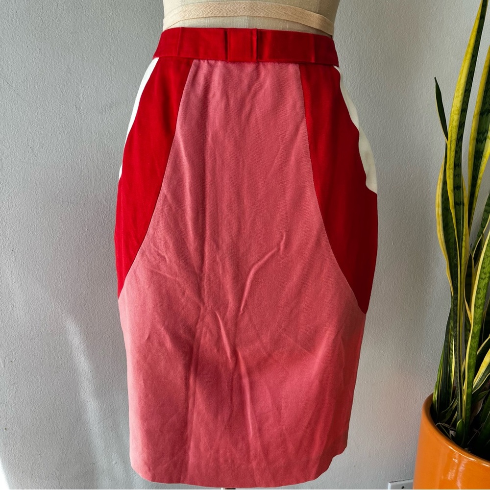Boden• Red Colorblock Sweetheart Linen/Cotton Pencil Skirt•Sz 8 US